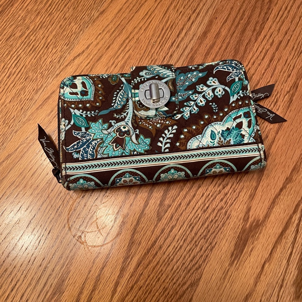 Vera Bradley Java Blue Turn Lock Travel Wallet